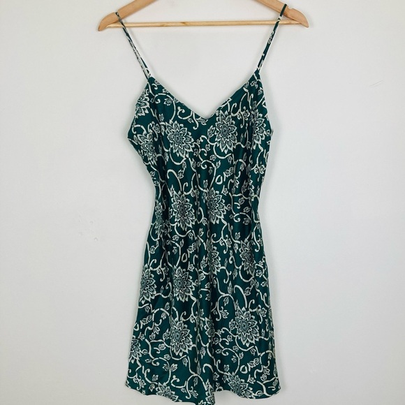 Y2K Silx August Silk forest green & white floral print silk slip dress. Medium - Picture 1 of 3